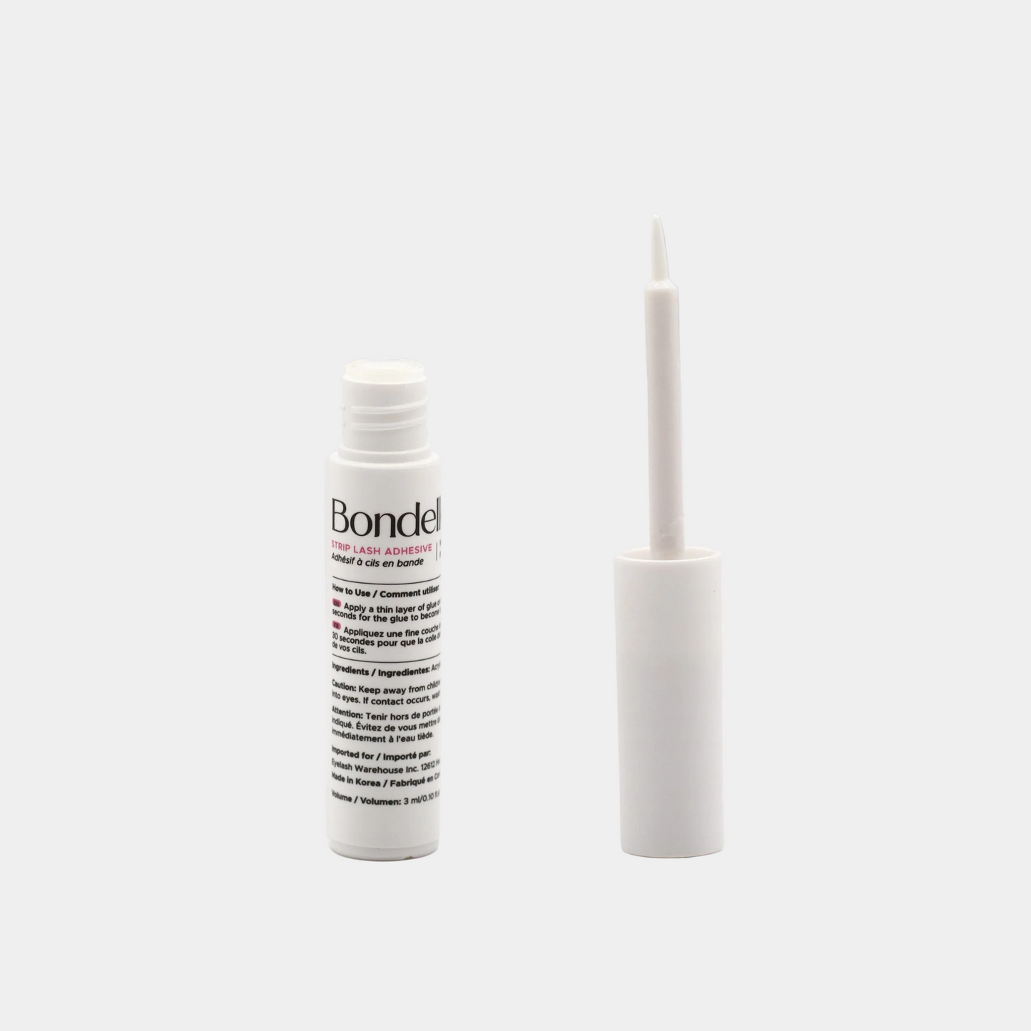Strip lash adhesive 3mL – front view of bottle with cap open view
