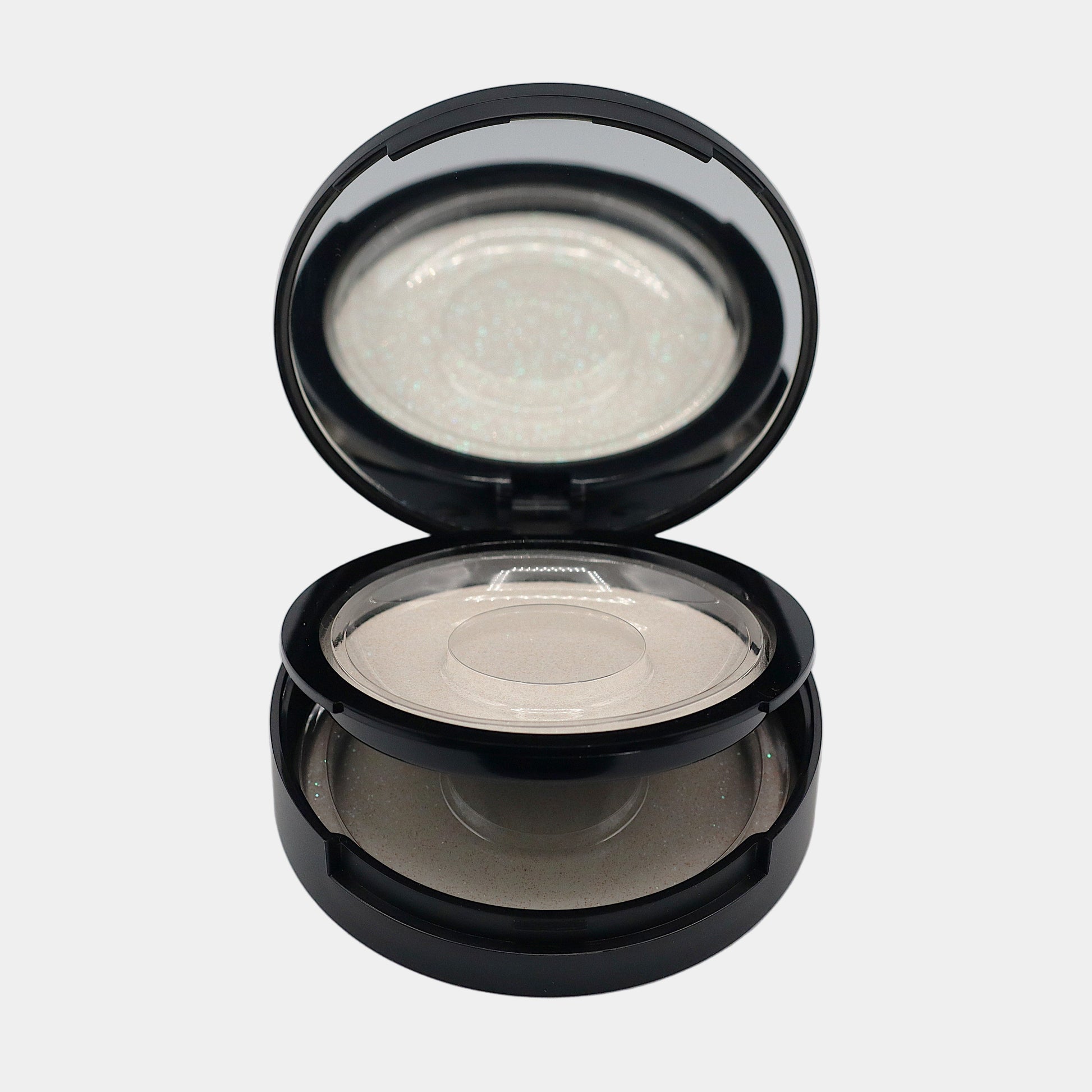 Mirrored strip lash compact open showing both trays - front view