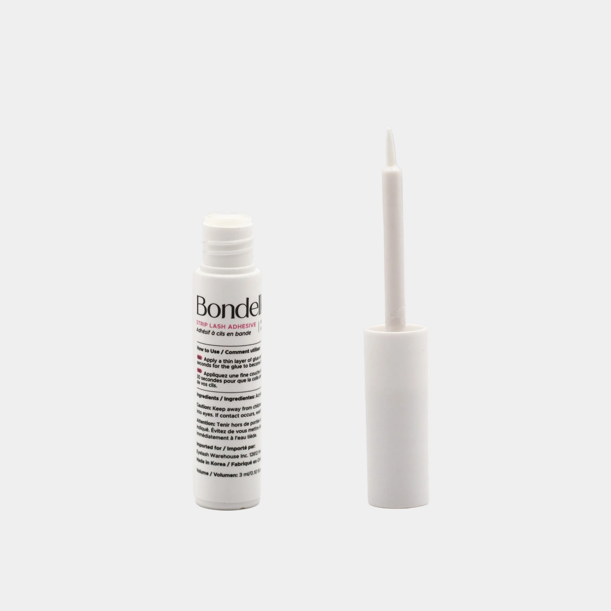 Strip lash adhesive 3mL – front view of bottle with cap open view