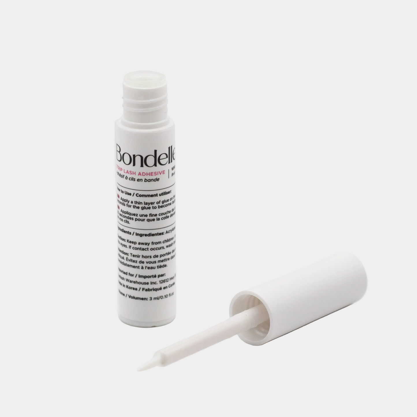 Strip lash adhesive 3mL – front view of bottle with cap flat lay view